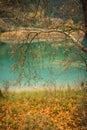 Autumn landscape with green waters of lake Tsivlos, Peloponnese, Greece Royalty Free Stock Photo