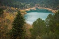 Autumn landscape with green waters of lake Tsivlos, Peloponnese, Greece Royalty Free Stock Photo
