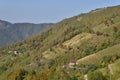 Autumn landscape with hills and houses Royalty Free Stock Photo