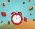 Autumn landscape illustration with alarm clock for daylight savings time change Royalty Free Stock Photo