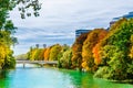 Autumn landscape and Isar river in Munich - Bavaria Royalty Free Stock Photo