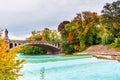 Autumn landscape by Isar river in Munich