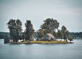 Autumn landscape in the 1000 islands. Houses, boats and islands. Lake Ontario, Canada USA