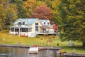 Autumn landscape in the 1000 islands. Houses, boats and islands. Lake Ontario, Canada USA