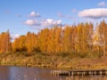 Autumn landscape by the lake, golden autumn, colorful trees and reflections Royalty Free Stock Photo