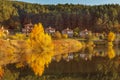 Autumn landscape with lake and houses, Bulgaria Royalty Free Stock Photo