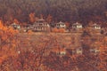 Autumn landscape with lake and houses, Bulgaria Royalty Free Stock Photo