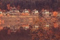 Autumn landscape with lake and houses, Bulgaria Royalty Free Stock Photo