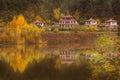 Autumn landscape with lake and houses, Bulgaria Royalty Free Stock Photo