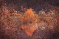 Autumn landscape with lake and houses, Bulgaria Royalty Free Stock Photo