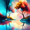 Autumn landscape with lake and trees. EPS 10 vector file included Generative AI