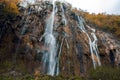 Autumn landscape with a long exposure waterfall at Plitvice Lakes National Park, Croatia Royalty Free Stock Photo