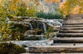 Autumn landscape with a long exposure waterfall at Plitvice Lakes National Park, Croatia Royalty Free Stock Photo