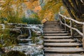 Autumn landscape with a long exposure waterfall at Plitvice Lakes National Park, Croatia Royalty Free Stock Photo