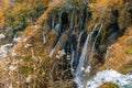 Autumn landscape with a long exposure waterfall at Plitvice Lakes National Park, Croatia Royalty Free Stock Photo