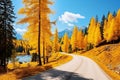 Autumn landscape of maloja pass, switzerland popular european travel destination for road trips.