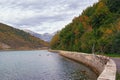 Autumn landscape. Montenegro, Adriatic Sea, view of Kotor Bay on cloudy day Royalty Free Stock Photo