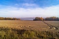 Autumn landscape with morning fog in Central Russia.