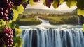 autumn landscape mountains Fantasy waterfall of wine landscape of vineyards and grapes, with Waterfall Duden waterfall