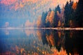 Autumn landscape in the mountains - St. Ana`s lake, Romania Royalty Free Stock Photo