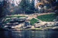 Autumn landscape in the national park Sofiivka, Uman, Ukraine. The most beautiful plases of Europe Royalty Free Stock Photo