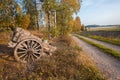 Autumn landscape, old cart by the road Finland, Scandinavia Royalty Free Stock Photo