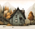 Autumn landscape with old wooden house in the forest Royalty Free Stock Photo