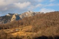 Autumn landscape over the Cozia mountains in Romania with cell towers Royalty Free Stock Photo