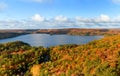 Autumn Landscape Panorama with a Forest and a Lake Royalty Free Stock Photo