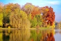 Autumn landscape. Colored trees in the park - Herastrau Park, landmark attraction in Bucharest, Romania