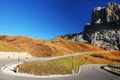 Autumn landscape in Passo Gardena, South Tyrol