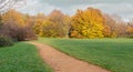 Autumn landscape with path and colourful trees. Royalty Free Stock Photo