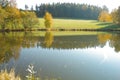 Autumn landscape pond meadow and trees photo