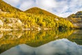 Autumn landscape with reflection of colorfull hills in the lake Royalty Free Stock Photo
