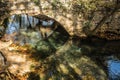 Autumn landscape with river and bridge, Livadia, Greece Royalty Free Stock Photo