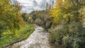 Autumn landscape with river and silver riverbed Royalty Free Stock Photo