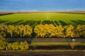 Autumn landscape with road and beautiful colored trees and shadows aerial view. Royalty Free Stock Photo