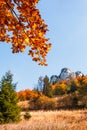 Autumn landscape, rocks and trees in fall colors.