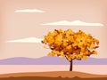 Autumn landscape scenery tree orange yellow foliage, lake, park, nature horizon. Vector illustration isolated