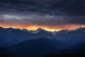 Autumn landscape and snow-capped mountain peaks. Royalty Free Stock Photo