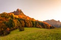 Autumn landscape at sunset with medieval ruin of Hricov castle Royalty Free Stock Photo