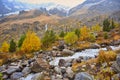 Autumn landscape of the Terskol River stream from the mountains Royalty Free Stock Photo