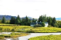 Autumn landscape in Thingvellir National Park. Mountain stream.