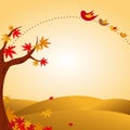 Autumn landscape with tree and bird Royalty Free Stock Photo