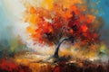 Autumn landscape with a tree. Painting in the style of abstract impressionistic oil painting. Royalty Free Stock Photo