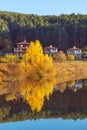 Autumn landscape with trees and houses, Bulgaria Royalty Free Stock Photo