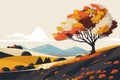 Autumn landscape with trees, mountains. Rural landscape. Autumn background vector