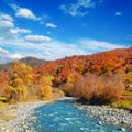 Autumn landscape valley mountain river Royalty Free Stock Photo
