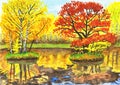 Autumn landscape, watercolours Royalty Free Stock Photo