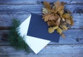 Autumn leaf composition with paper sheets Royalty Free Stock Photo